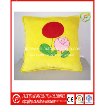 Yellow Cute Plush Soft Cushion with Flower Imprinted